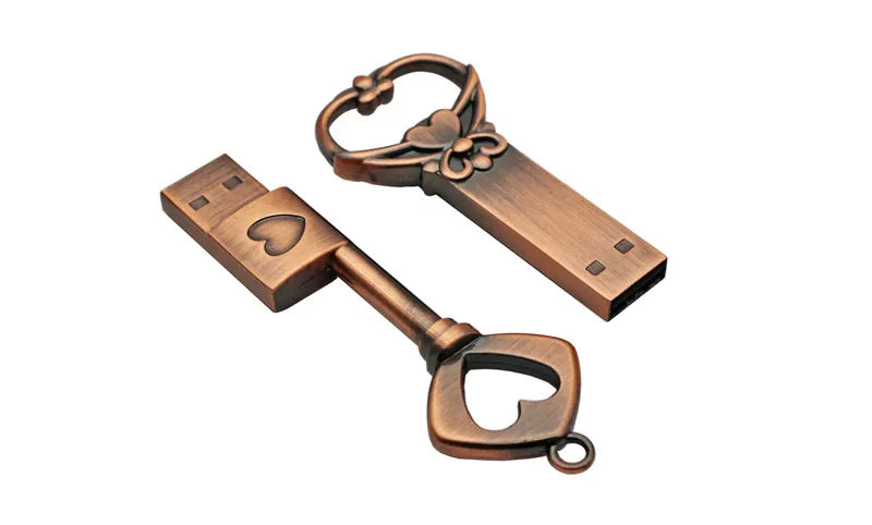 JASTER Copper love heart shaped key usb flash drive pendrive pen drive 4gb 16gb 32gb 64gb metal keys memory Stick wedding gift