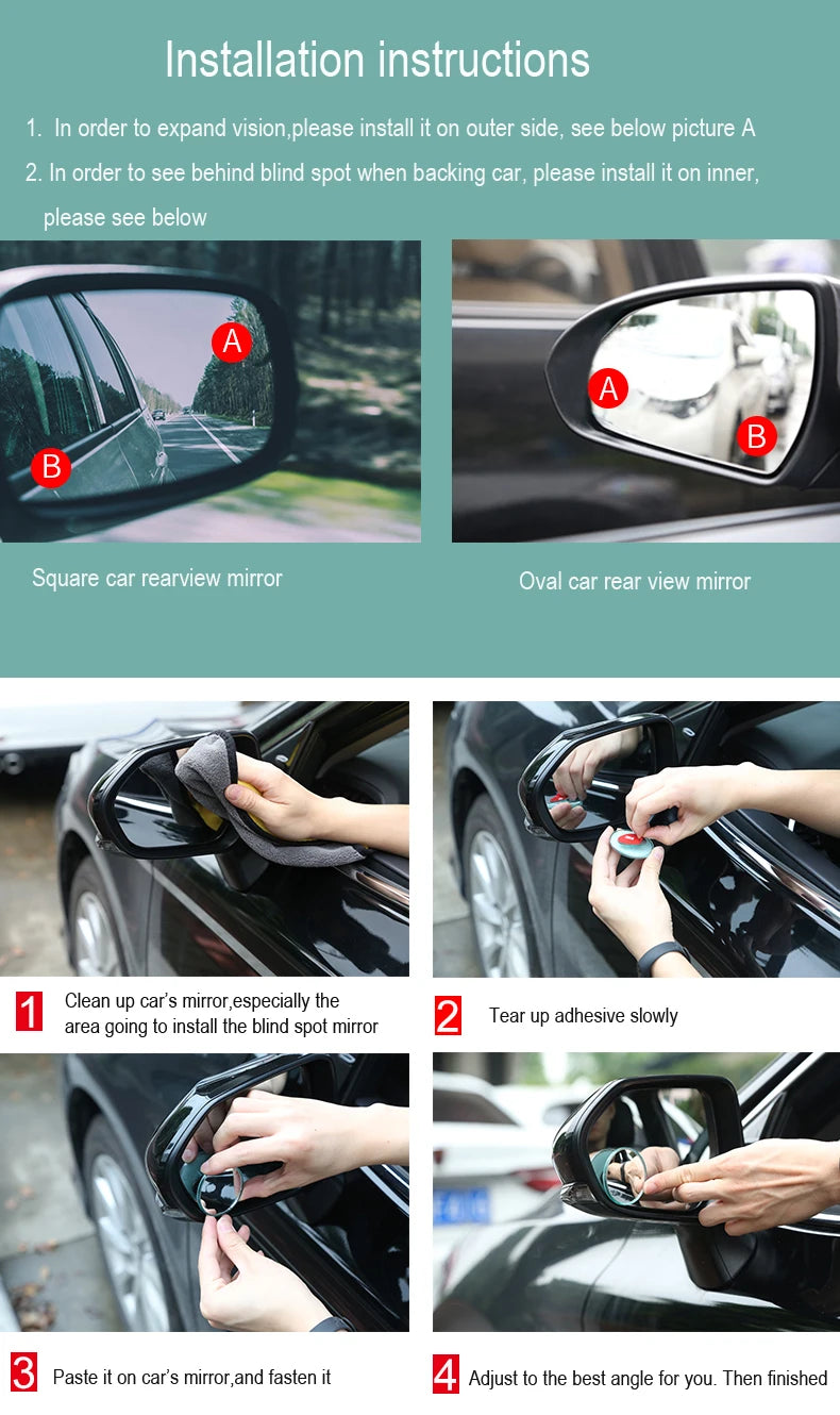 New Arrival 1 Pair Car Blind Spot Mirror Adjustable 360 Degree Rotatable Wide Angle Mirror Car waterproof Rear View Mirror