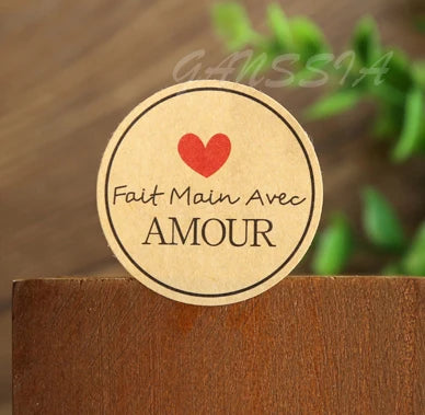 GANSSIA 100pcs/lot "Fait Main avec Amour" Thank you Round Seal Sticker Paper Adhesive Stickers for Bakery& Gift Packing(ss-1143)