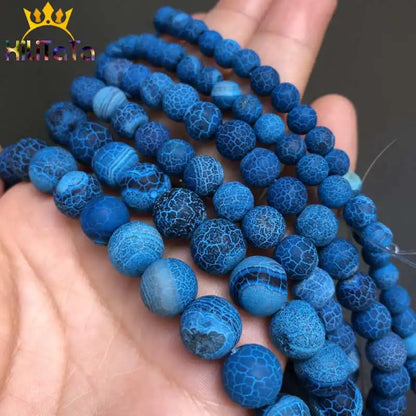 Natural Stone Beads Frost Dark Blue Cracked Dream Fire Dragon Veins Agates Beads For Jewelry Making DIY Bracelet 15‘’ 6/8/10mm
