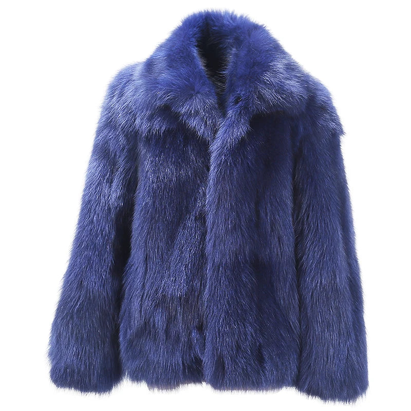 Men's fur coat Faux fox fur coat Casual warm zipper short jacket