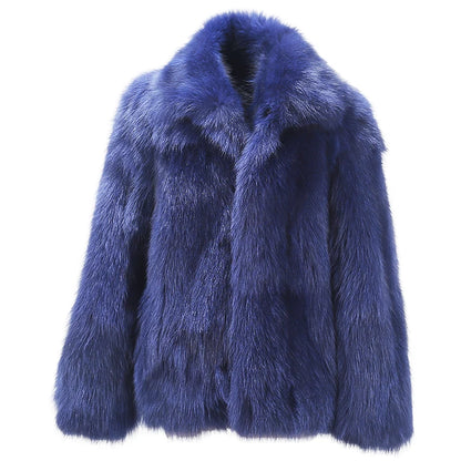 Men's fur coat Faux fox fur coat Casual warm zipper short jacket