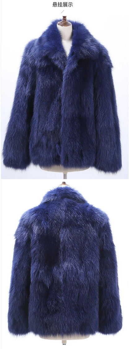 Men's fur coat Faux fox fur coat Casual warm zipper short jacket