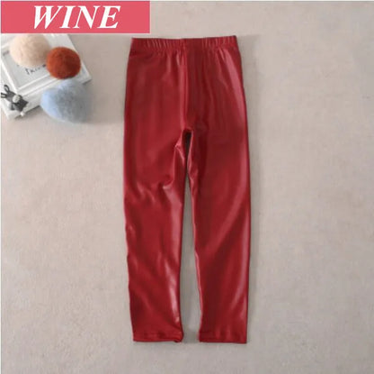 Faux PU Leather Teens Children Kids Girls Leggings Thin Skinny Slim Legging for Spring Autumn