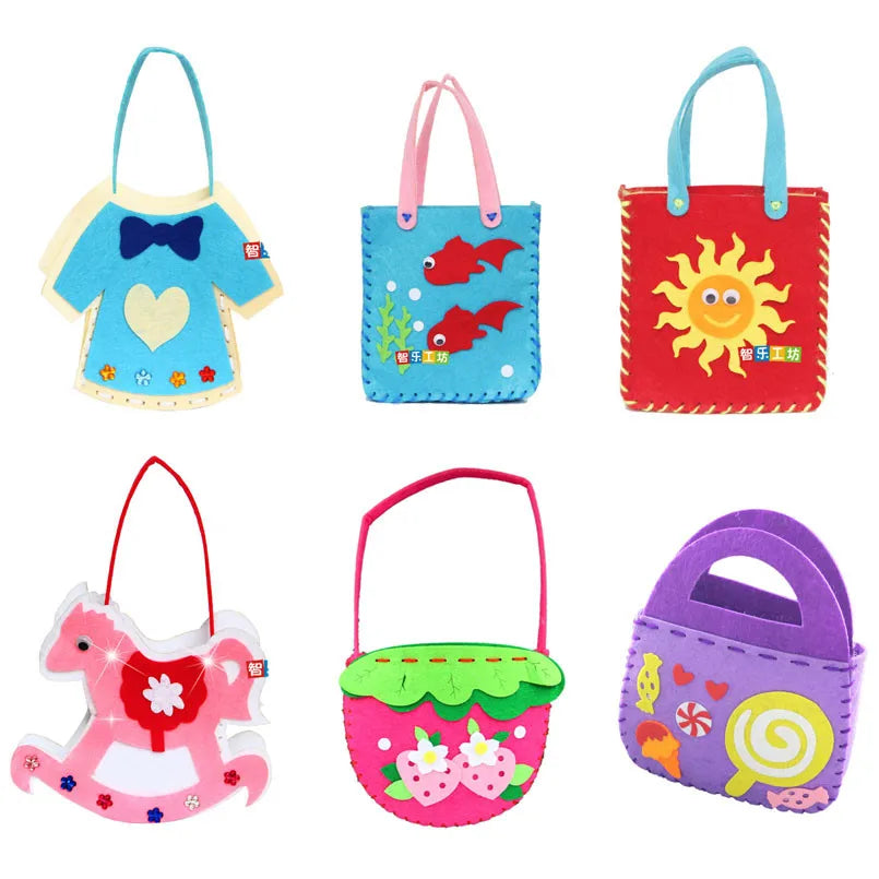 4Pcs Children Cartoon Non-woven Handicraft Toys Kids Handmade Bag DIY Animal Flower Handbags Crafts Art Sewing Toy Craft Decor