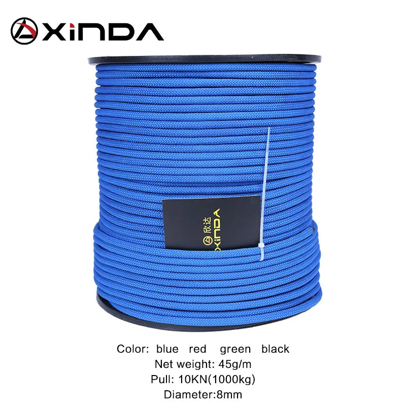 XINDA  8mm Diameter Professional Rock Climbing Rope Outdoor Hiking Corda High Strength Statics Safety Rope Fire Rescue Parachute