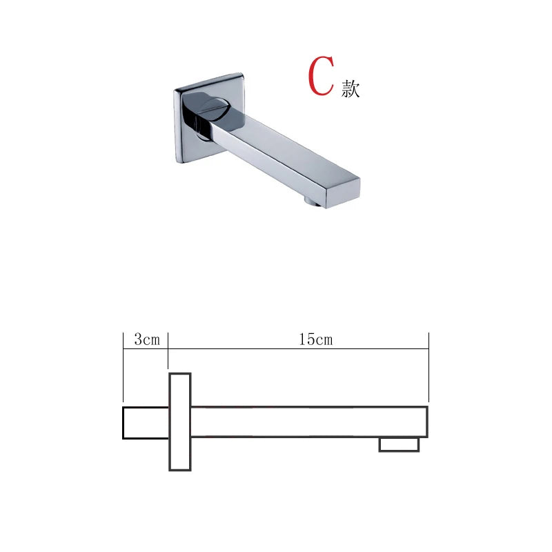 BECOLA Wall Mounted Faucet Spout Square and Round Brass Chrome/Black Spouts Waterfall Shower Faucet Accessories