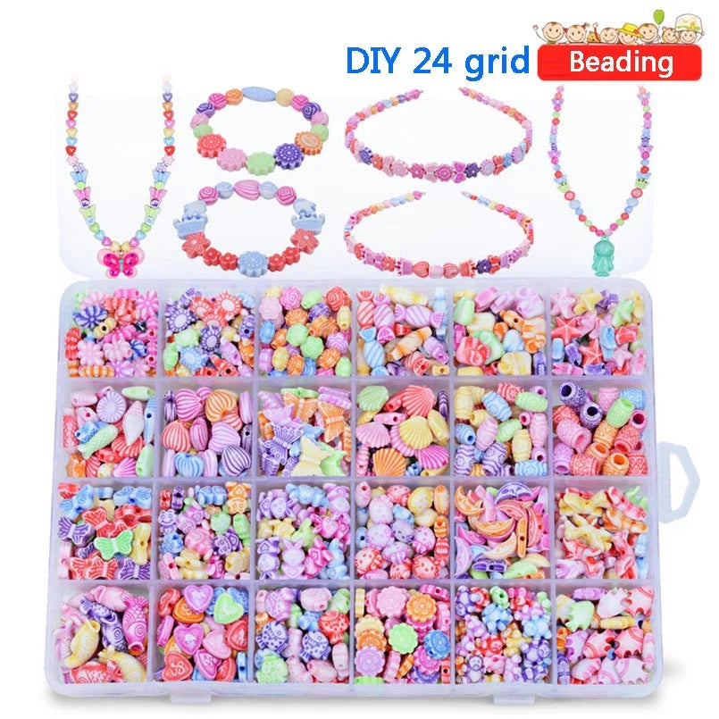 550-700PCS DIY Colorful Acrylic Beads Girls Puzzle Toy Jewelry Necklace Bracelet Handmade String Bead Girl Children Making Toys