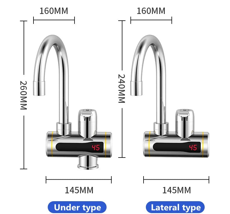 DMWD Tankless Electric Hot Water Heater Universal Hose Faucet Kitchen Instant Heating Tap Water Heater LED Temperature Display
