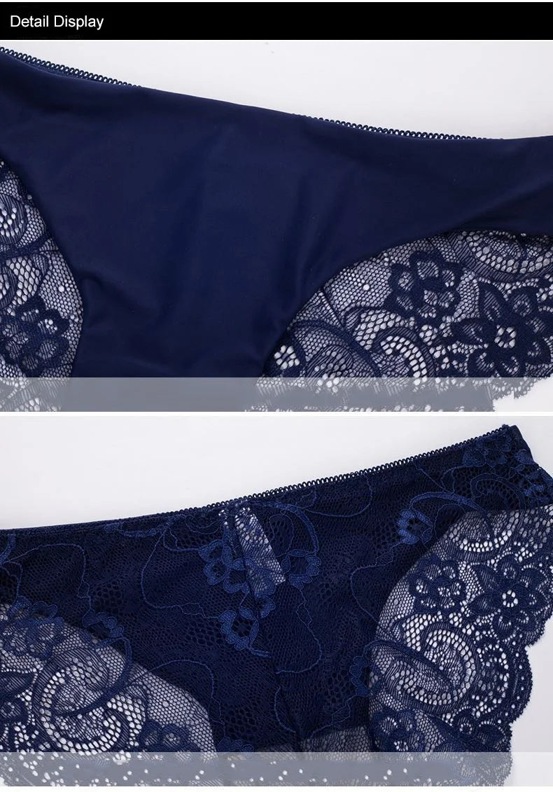 Women's Sexy Lace Panties Seamless Cotton Breathable Briefs Girls Transparent Underpants Plus Size Brand Underwear 1 Piece