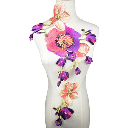 1PC Big Gray Flower Lace Embroidered Neckline Collar Trim Clothes Fabric Sewing Supplies Craft Wedding Dress Applique