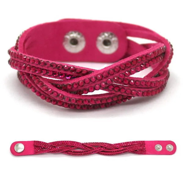 XQNI New Fashion Crystal Bangle Leather Bracelets European Style Adjustable Rhinestone Classic Charm Bracelets For Women Jewelry