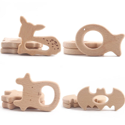 10pc Wooden Teether Animals Beech Teething Grasping Wooden Animal Toy Rodent Baby Teether Pendant DIY  Pacifier Chain Kids Goods