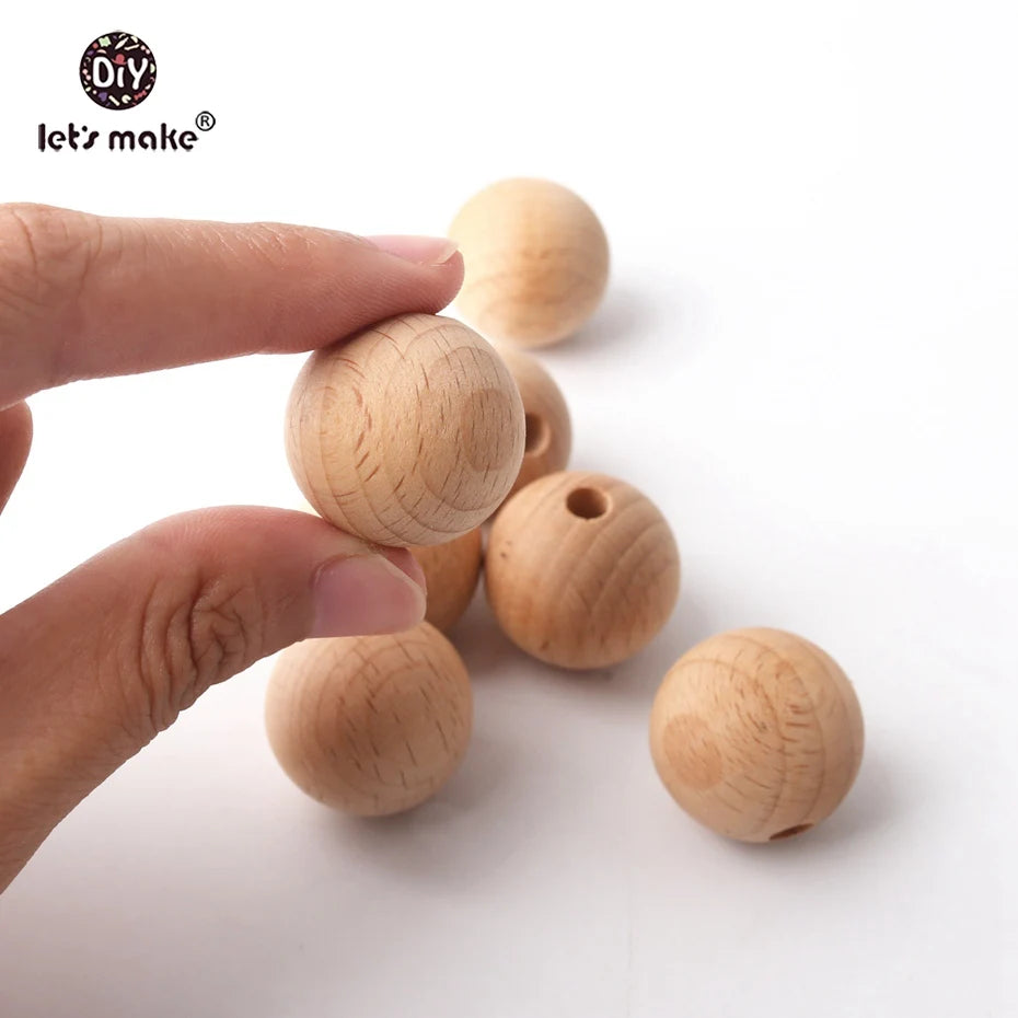 Let's Make 100Pcs Wooden Teether Chewable 8-20mm Round Beads Ecofriendly Unfinished Beech Beads DIY Craft Wooden Gift