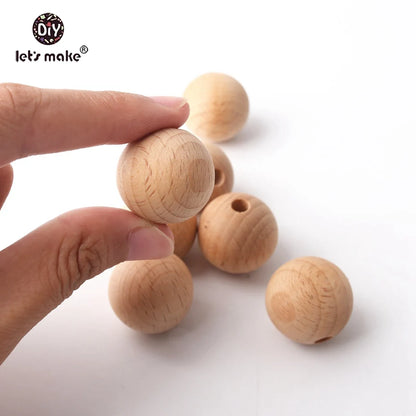 Let's Make 100Pcs Wooden Teether Chewable 8-20mm Round Beads Ecofriendly Unfinished Beech Beads DIY Craft Wooden Gift