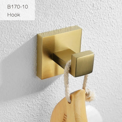 Gold Brushed Bathroom Accessories Hardware Towel Bar Rail Toilet Paper Holder Towel Rack Hook Soap Dish Toilet Brush