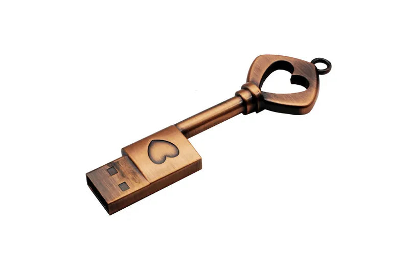 JASTER Copper love heart shaped key usb flash drive pendrive pen drive 4gb 16gb 32gb 64gb metal keys memory Stick wedding gift