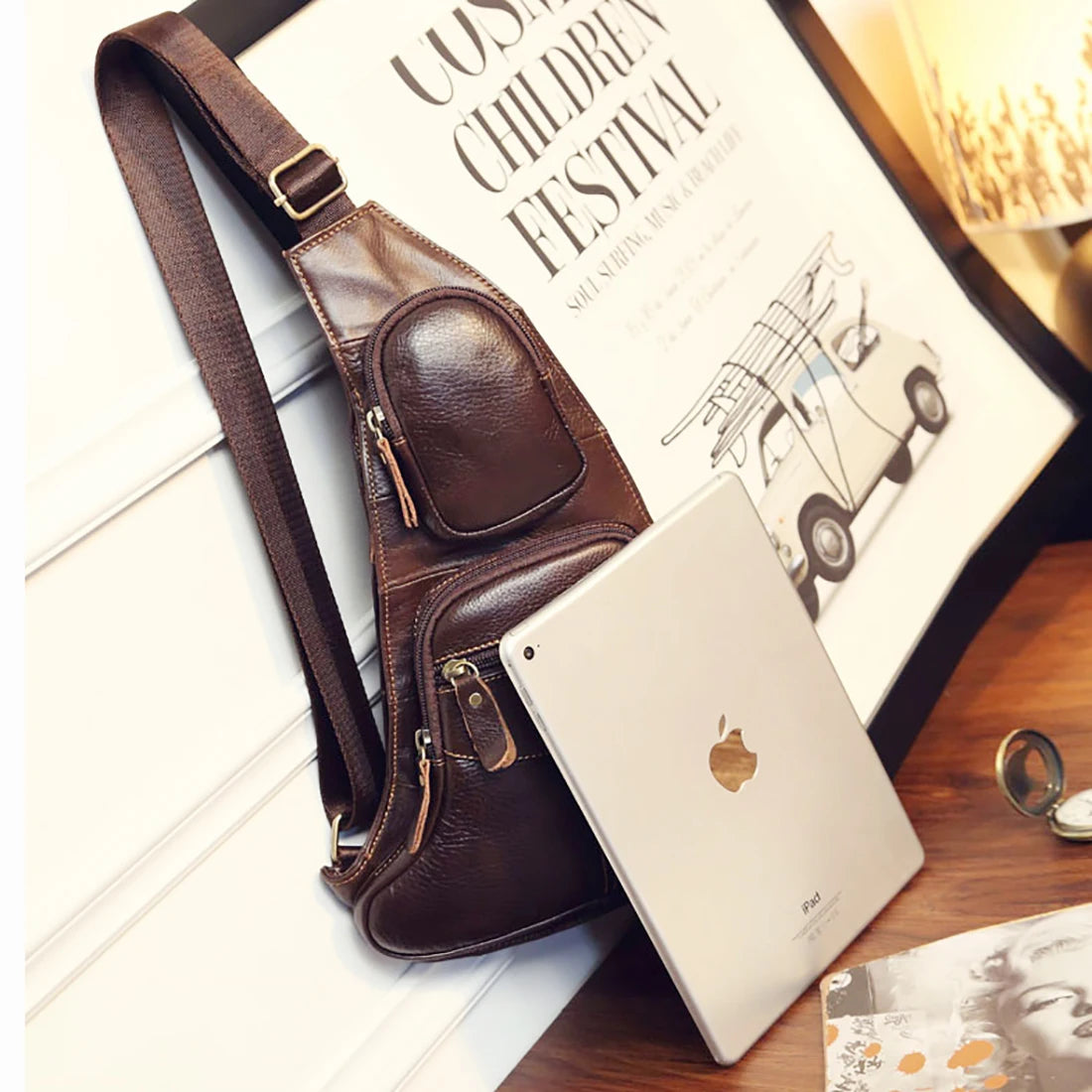 Men Cross Body Shoulder Sling Backpack Chest Bag Pouch Genuine Leather Casual Travel Retro Male Crossbody Messenger Side Bags