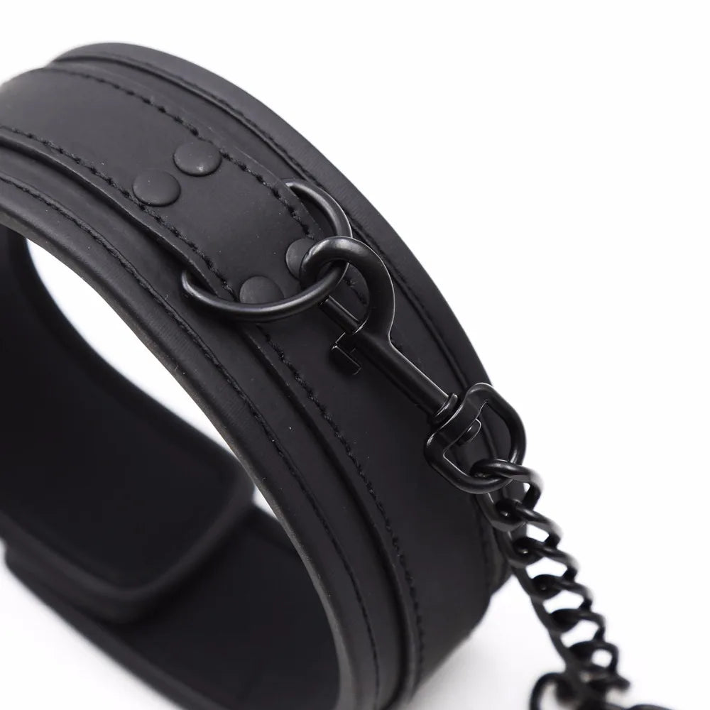 Thierry PU Leather SM Products Wrist Cuffs & Ankle Cuffs & Neck Collar Set, BDSM Bondage Sex Toys, Hancuffs Cosplay Accessories