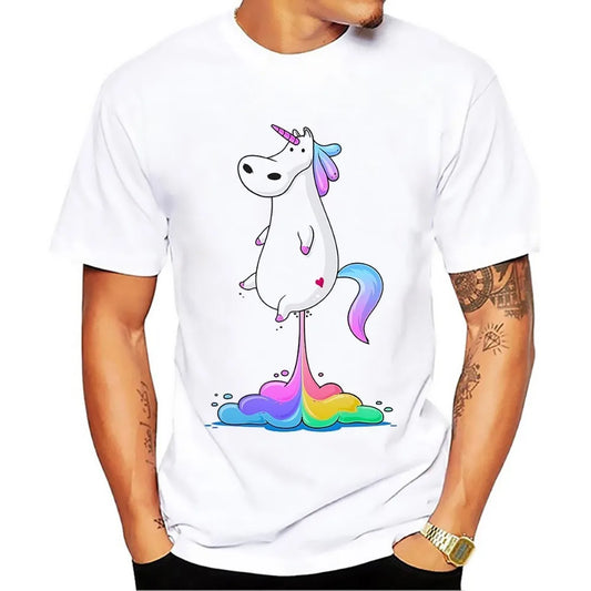 Cute fat unicorn farting rainbow funny t shirt men new white casual tshirt homme breathable print unisex tee