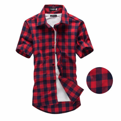 Red And Black Plaid Shirt Men Shirts 2026 New Summer Fashion Chemise Homme Mens Checkered Shirts Short Sleeve Shirt Men Blouse