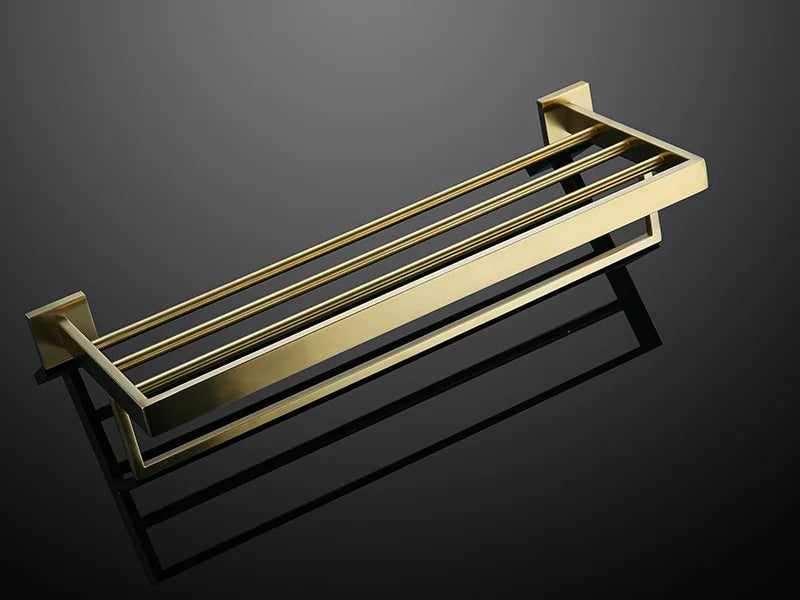 Gold Brushed Bathroom Accessories Hardware Towel Bar Rail Toilet Paper Holder Towel Rack Hook Soap Dish Toilet Brush
