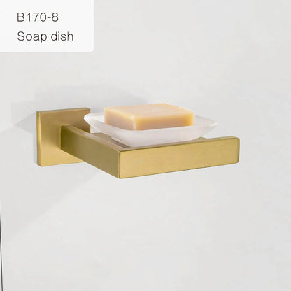 Gold Brushed Bathroom Accessories Hardware Towel Bar Rail Toilet Paper Holder Towel Rack Hook Soap Dish Toilet Brush