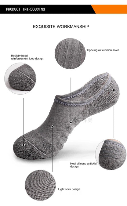 5 Pairs/Lot Men's Fashion Towel Bottom Boat Socks Cotton Sport Sweat Breathes Silicone Anti-Slip Invisible Socks Plus Size 41-45