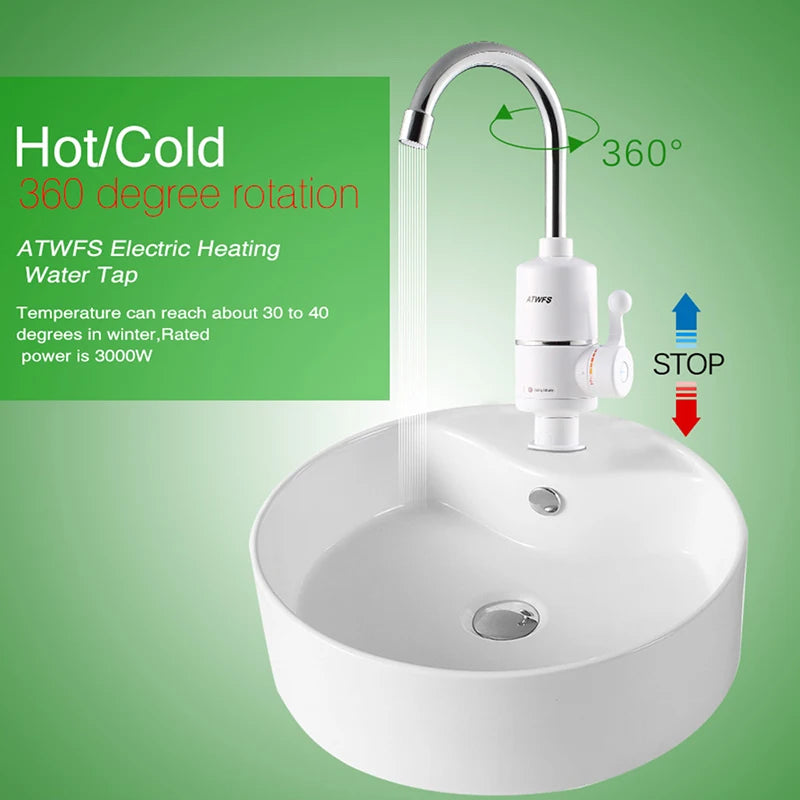 ATWFS Tankless Electric Newest Water Heater Kitchen Instant Hot Water Tap Heater Water Faucet Instantaneous Heater3000w