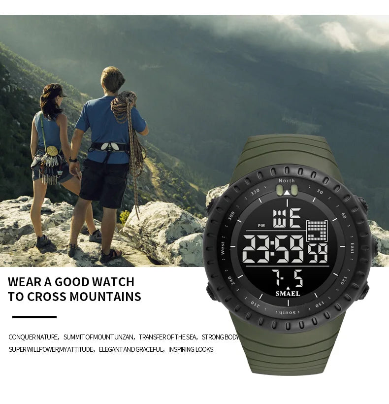 SMAEL Brand Men Electronics Watch Outdoor Sports Waterproof Big Dial Digital LED Alarm Digital-watch 1237 Sport Watch
