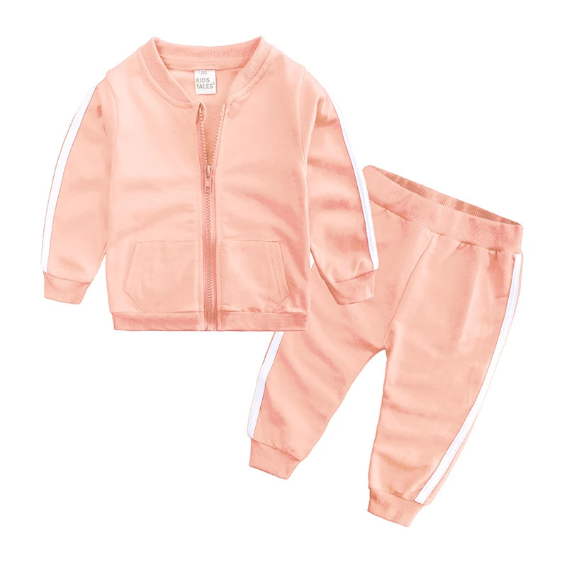 Autumn Fashion Baby Girl Clothes Cotton Long Sleeve Solid Zipper Jacket+Pants 2pcs Bebes Tracksuit Baby Boy Clothing Set  Cool