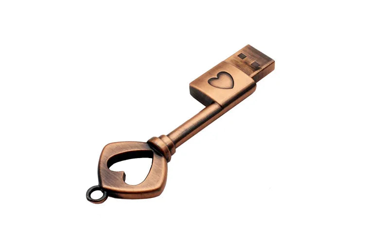 JASTER Copper love heart shaped key usb flash drive pendrive pen drive 4gb 16gb 32gb 64gb metal keys memory Stick wedding gift