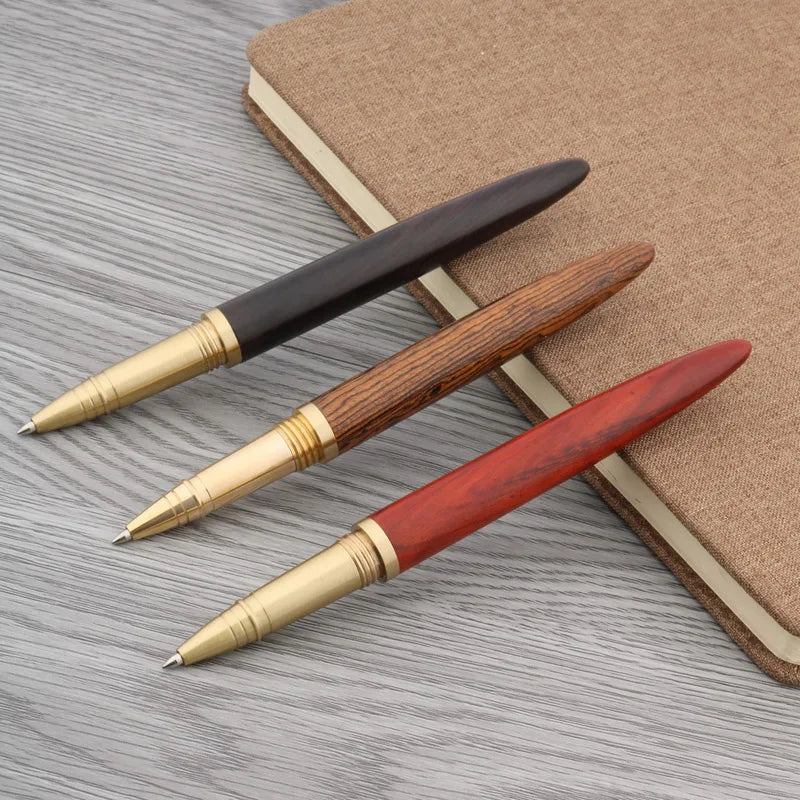 High Quality Copper WOOD RollerBall Pen brass Ebony spinning Red gold BALL POINT PEN Stationery Office school supplies Writing