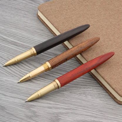 High Quality Copper WOOD RollerBall Pen brass Ebony spinning Red gold BALL POINT PEN Stationery Office school supplies Writing