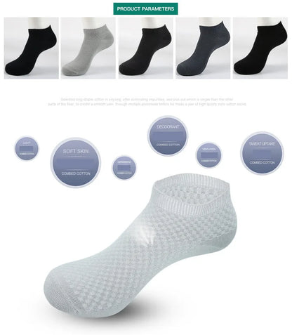 5Pairs/Lot Men's Bamboo Fiber Socks Business Short Breathable Ankle Socks Male Sock High Quality Large Size EU39-48