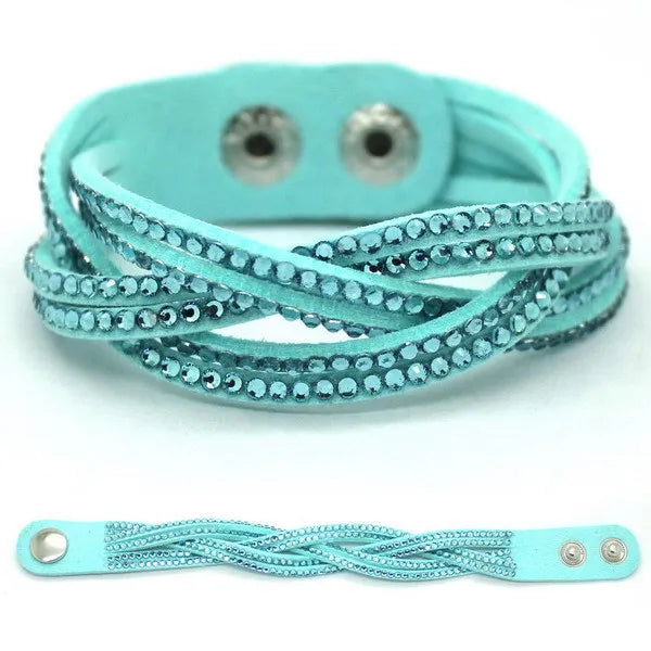 XQNI New Fashion Crystal Bangle Leather Bracelets European Style Adjustable Rhinestone Classic Charm Bracelets For Women Jewelry