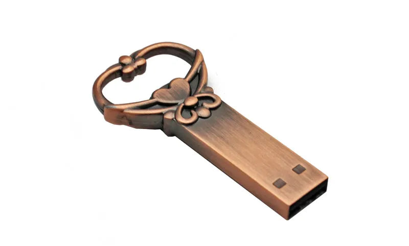 JASTER Copper love heart shaped key usb flash drive pendrive pen drive 4gb 16gb 32gb 64gb metal keys memory Stick wedding gift