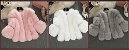 New S-4XL Winter Luxury Faux Fox Fur Coat women Slim Long Pink Red Blue Faux Fur Jacket Women Fake Fur Short Coats Female H701