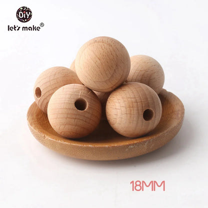 Let's Make 100Pcs Wooden Teether Chewable 8-20mm Round Beads Ecofriendly Unfinished Beech Beads DIY Craft Wooden Gift