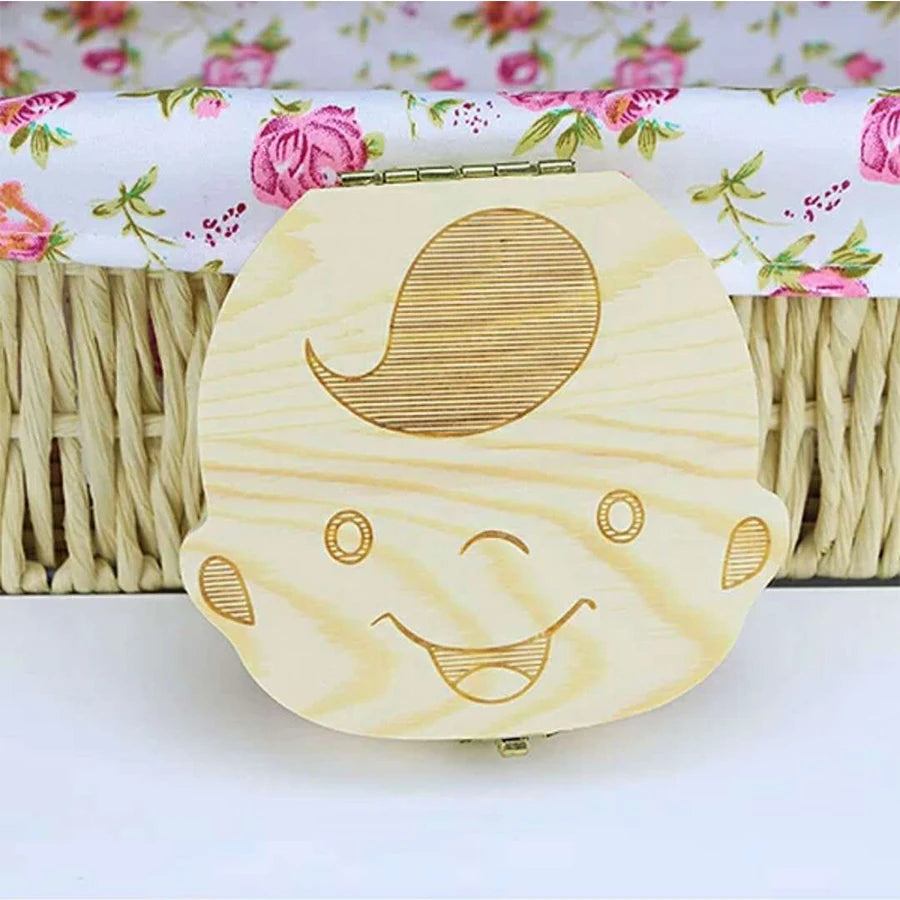 Spanish/English/Portugal/French/Russia Baby Wood Tooth Box Organizer Milk Teeth Storage Collect Teeth Umbilica Lanugo Save Gifts