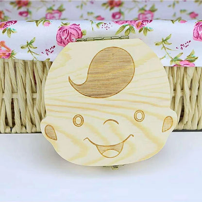 Spanish/English/Portugal/French/Russia Baby Wood Tooth Box Organizer Milk Teeth Storage Collect Teeth Umbilica Lanugo Save Gifts