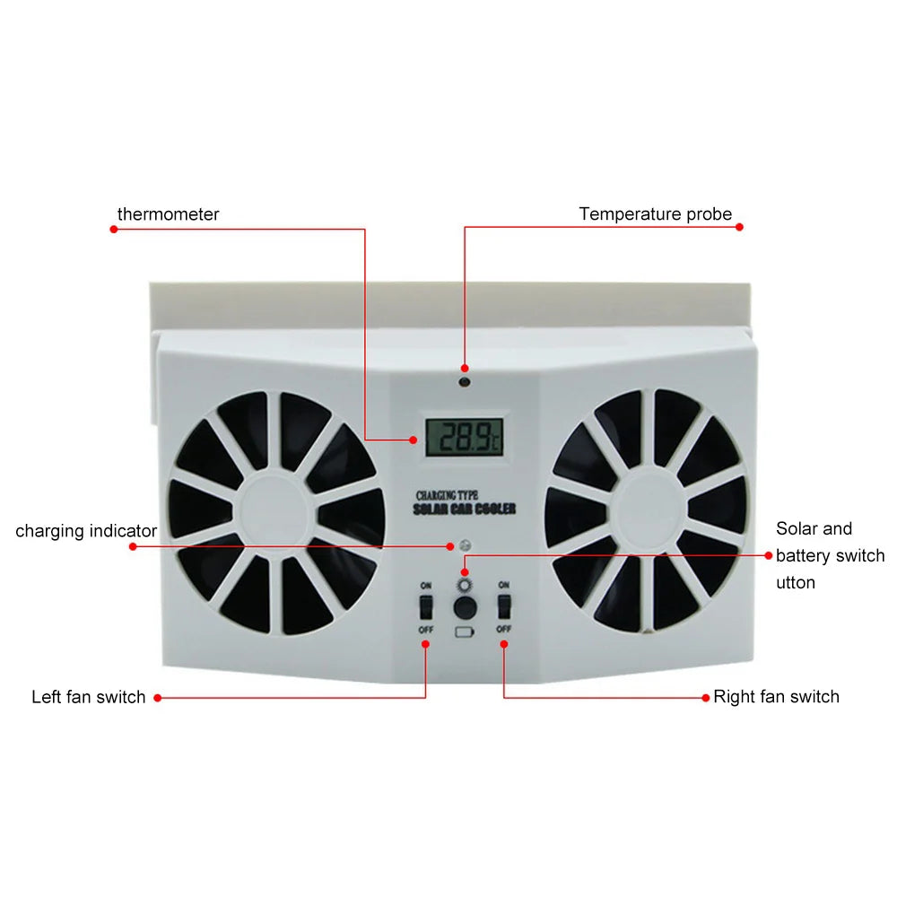Car Window Auto Exhaust Fan Cooler Solar Powered Air Vent Cool Cooling Air Vent Conditioner Ventilator Radiator Cooling System