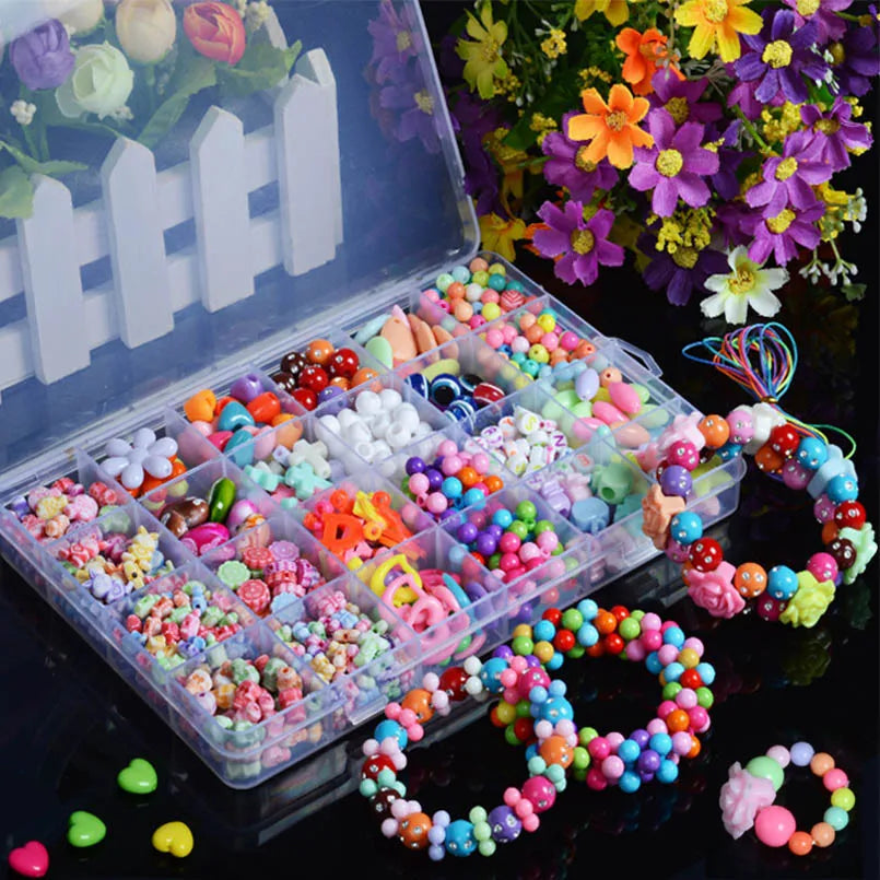 550-700PCS DIY Colorful Acrylic Beads Girls Puzzle Toy Jewelry Necklace Bracelet Handmade String Bead Girl Children Making Toys