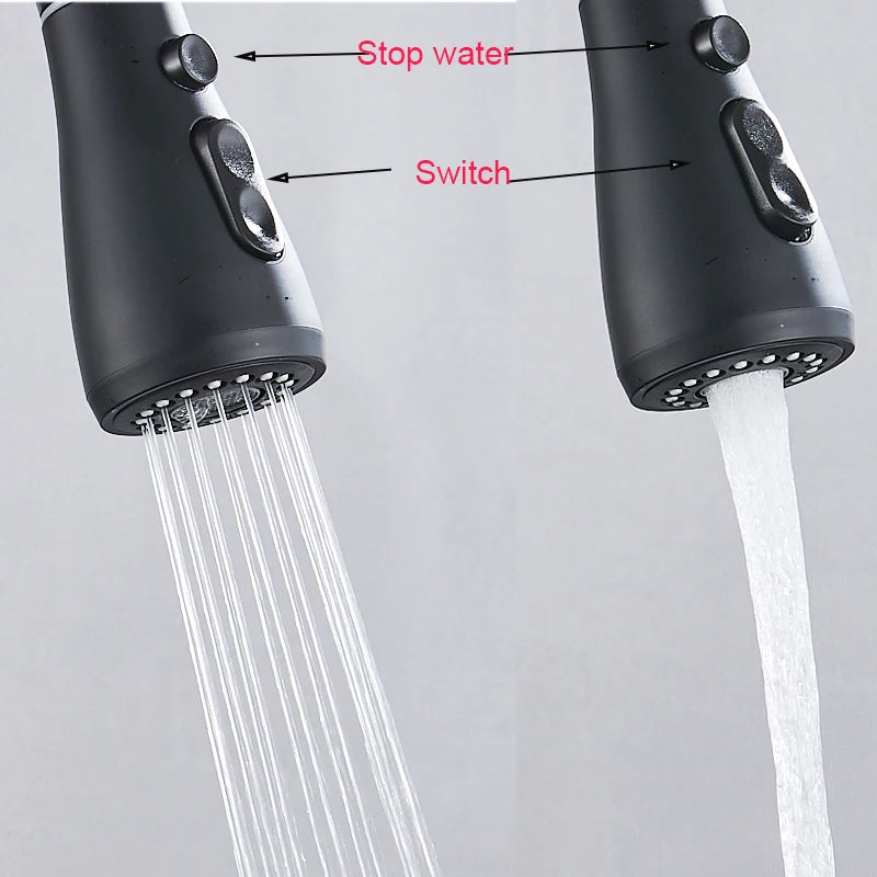 Matte Black Pure Water Kitchen Faucet Dual Handle Hot and Cold Drinking Water Pull Out  Kitchen Mixer Taps