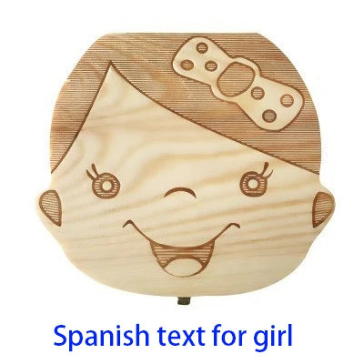 Spanish/English/Portugal/French/Russia Baby Wood Tooth Box Organizer Milk Teeth Storage Collect Teeth Umbilica Lanugo Save Gifts