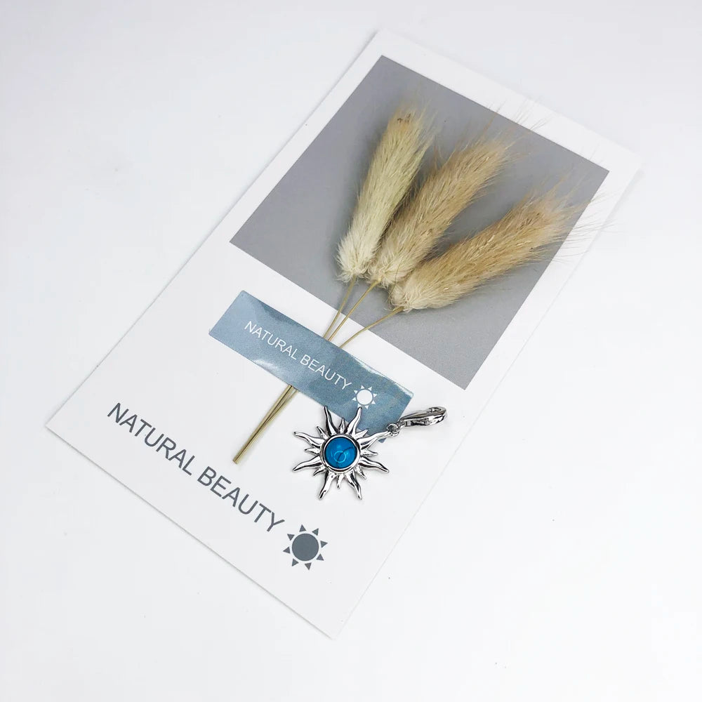 Blue Stone Sun Dangle Charm For Women Men 925 Sterling Silver Pendant Jewelry Trendy Gift