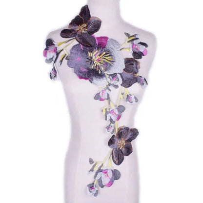 1PC Big Gray Flower Lace Embroidered Neckline Collar Trim Clothes Fabric Sewing Supplies Craft Wedding Dress Applique