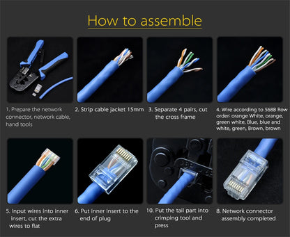 NASTAKO 20/50/100pcs Cat6 RJ45 Connector UTP Cable Ethernet Jack 8P8C Network CAT6 Cat5e Modular Plugs with 6.5mm RJ45 Caps