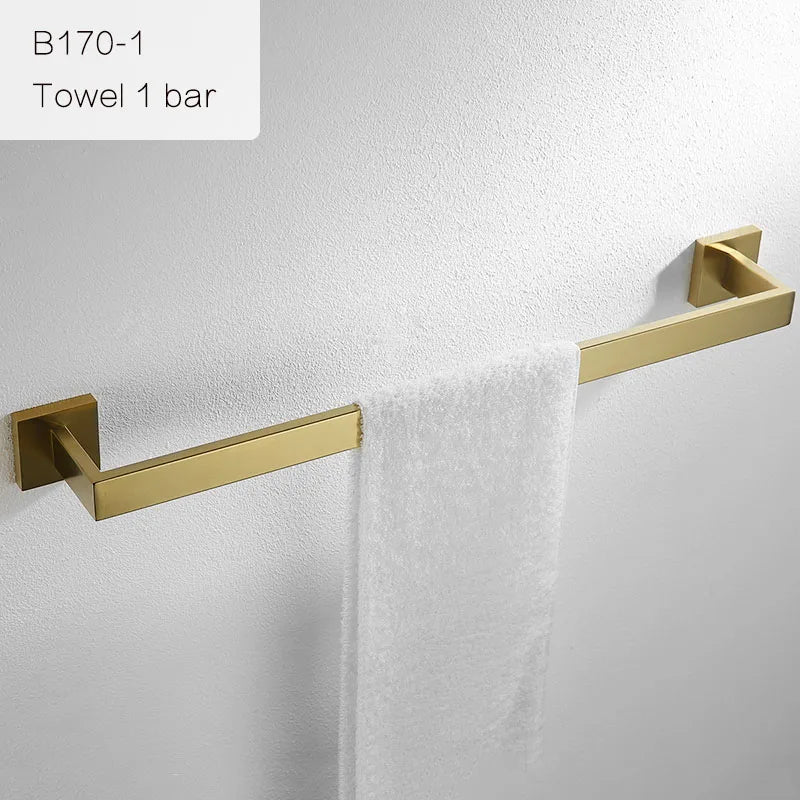 Gold Brushed Bathroom Accessories Hardware Towel Bar Rail Toilet Paper Holder Towel Rack Hook Soap Dish Toilet Brush