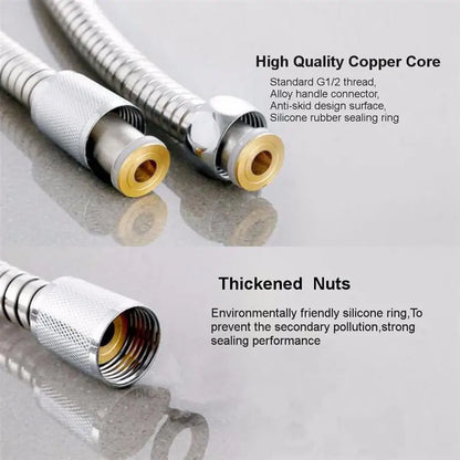 Gold 1.5/2 Meters G1/2 Inch High Quality Flexible Shower Hose Stainless Steel Chrome Bathroom Water Head Shower Extension Pipe